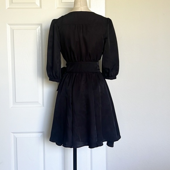 ASOS Tie Front Wrap Black Mini Dress - Picture 5 of 9